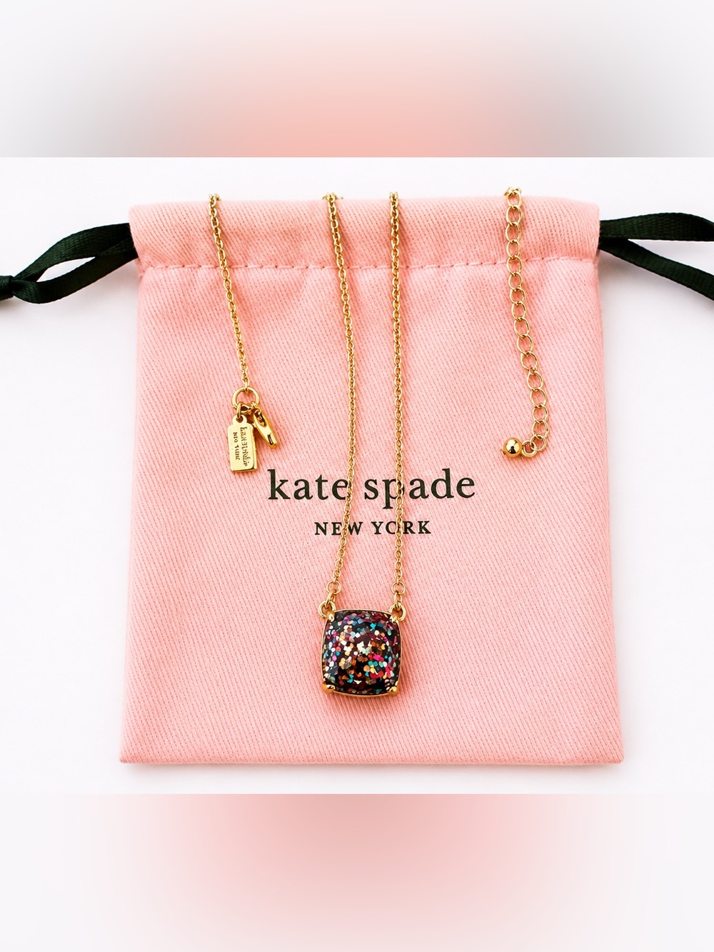 NWOT - kate spade Gold-Tone Necklace with Multicolor Glitter Square Pendant